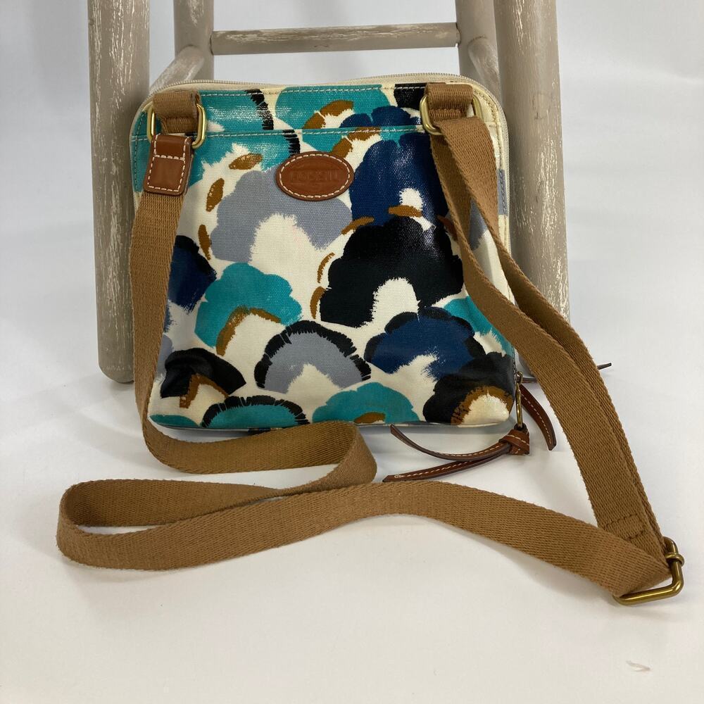 FOSSIL SMALL COATTED CANVAS BLUEPRINT CROSSBODY BAG (ASIS)